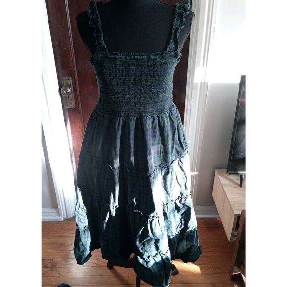 J Crew Tartan Plaid Smocked Womens MEDIUM Tiered $128 Dress Cotton Poplin - Picture 13 of 16